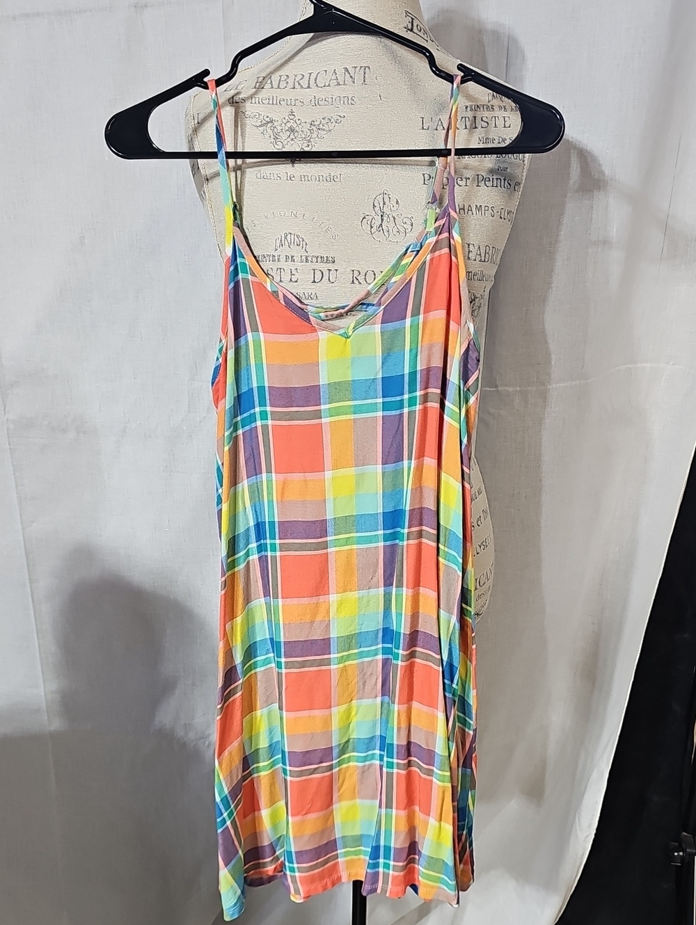 SO Multicolor Plaid Slip Dress - Orange, Yellow, Blue, Green
